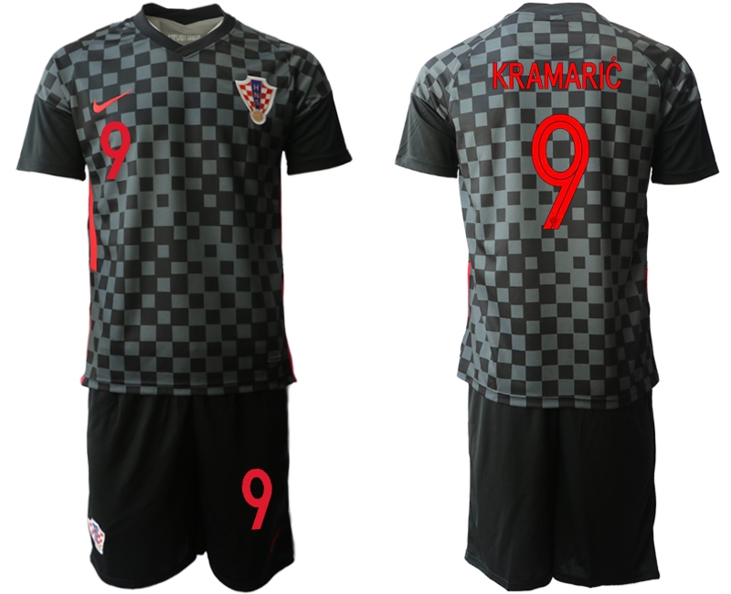 Men 2021 European Cup Croatia black away #9 Soccer Jerseys->croatia jersey->Soccer Country Jersey